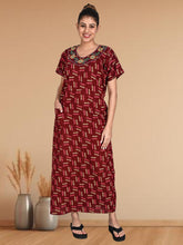1904-Women's Pure Cotton Blended Printed Maxi Dress for Daily & Night Wear Floral Nighty